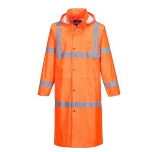 Portwest UH445 Waterproof Hi Vis Reflective Hooded 48" Raincoat - Orange - Large